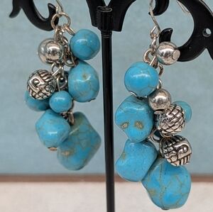 Faux Turquoise Cluster Dangle Earrings